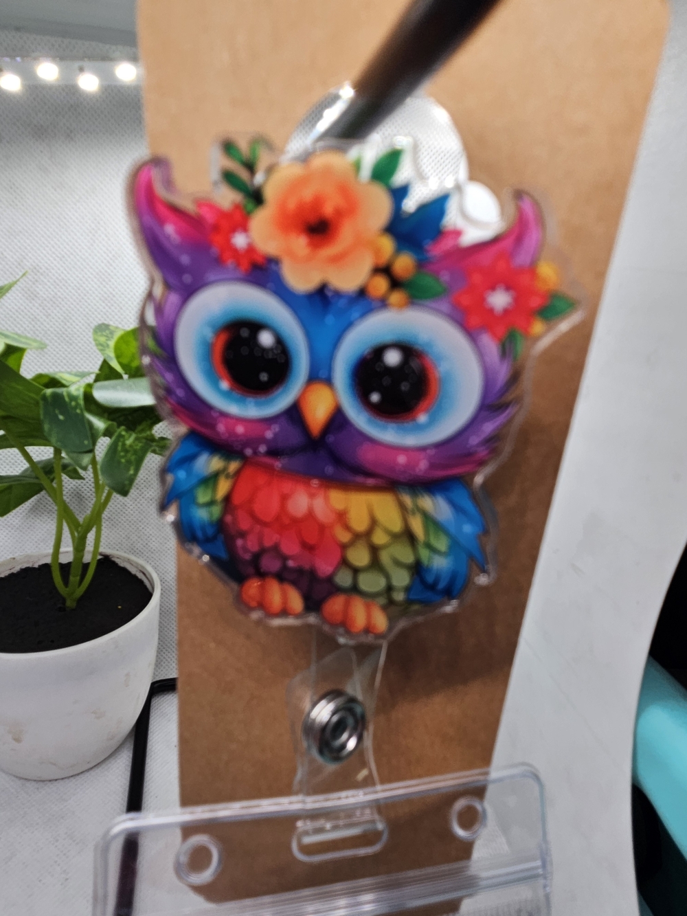 Colorful Owl Badge Reel Card Holder - Rainbow